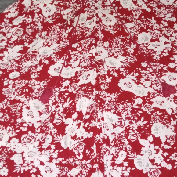 Red and White Floral Button Down Full Hi Low Maxi Dress with Tassel Tie size S - Picture 4 of 5
